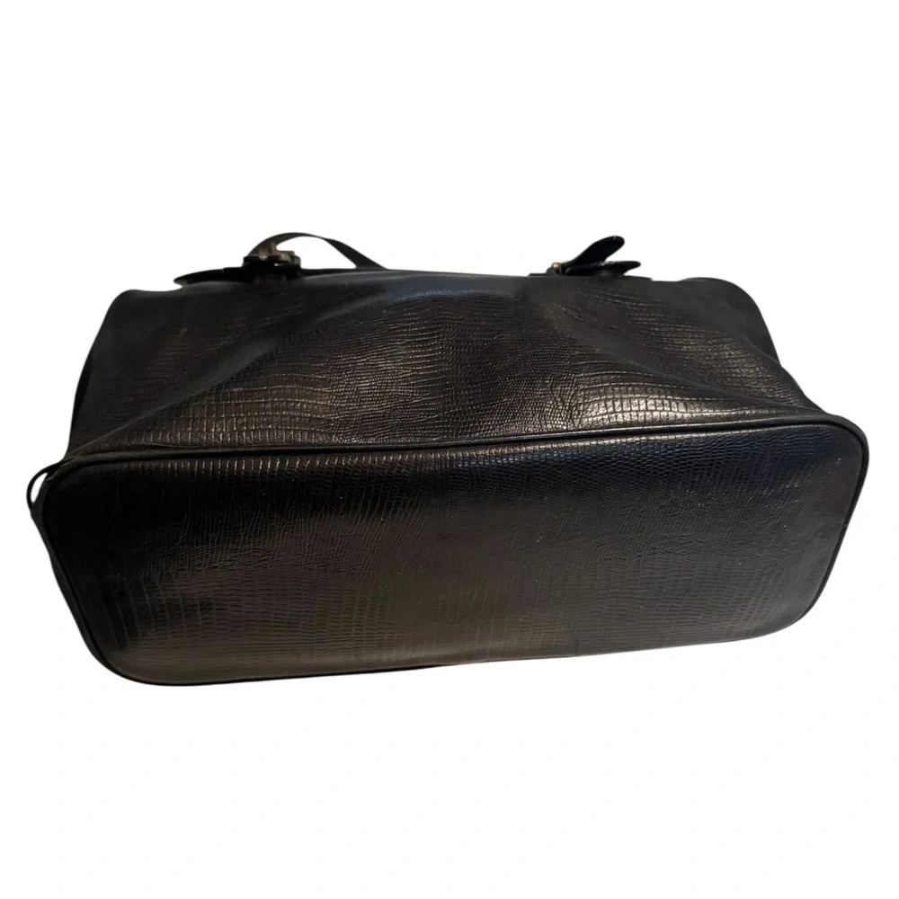 Vintage Black Vegan Black Leather Women’s Buckle Shoulder Bag Purse MINTY